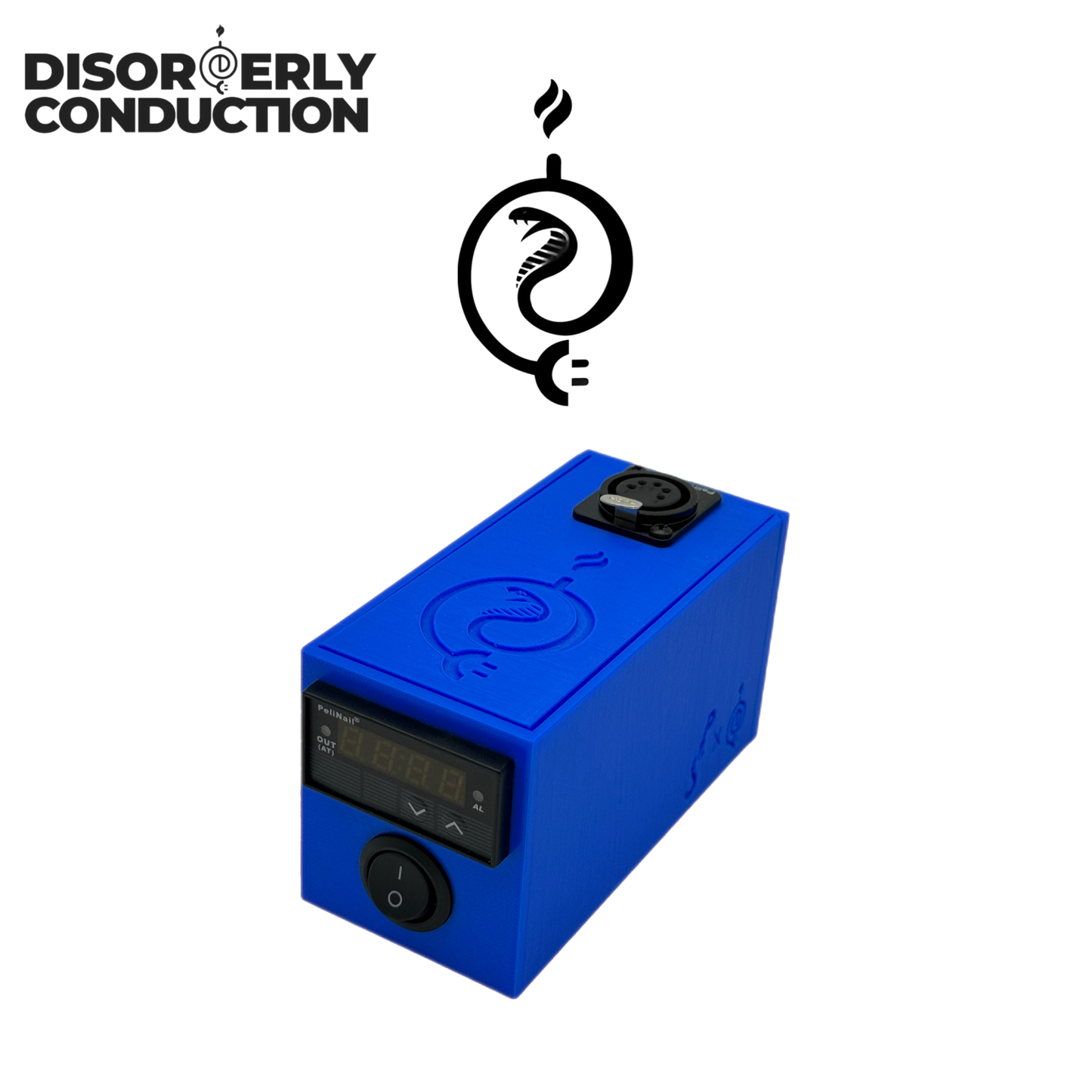 UV Blue DC Cobra Enail Controller featuring the DC Cobra logo and digital temperature display 